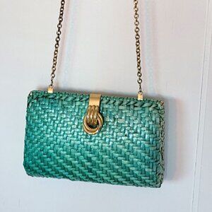 TALBOTS Teal Woven with Gold Details Purse